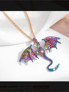⭐️ Iridescent Rainbow Dragon Pendant Necklace New